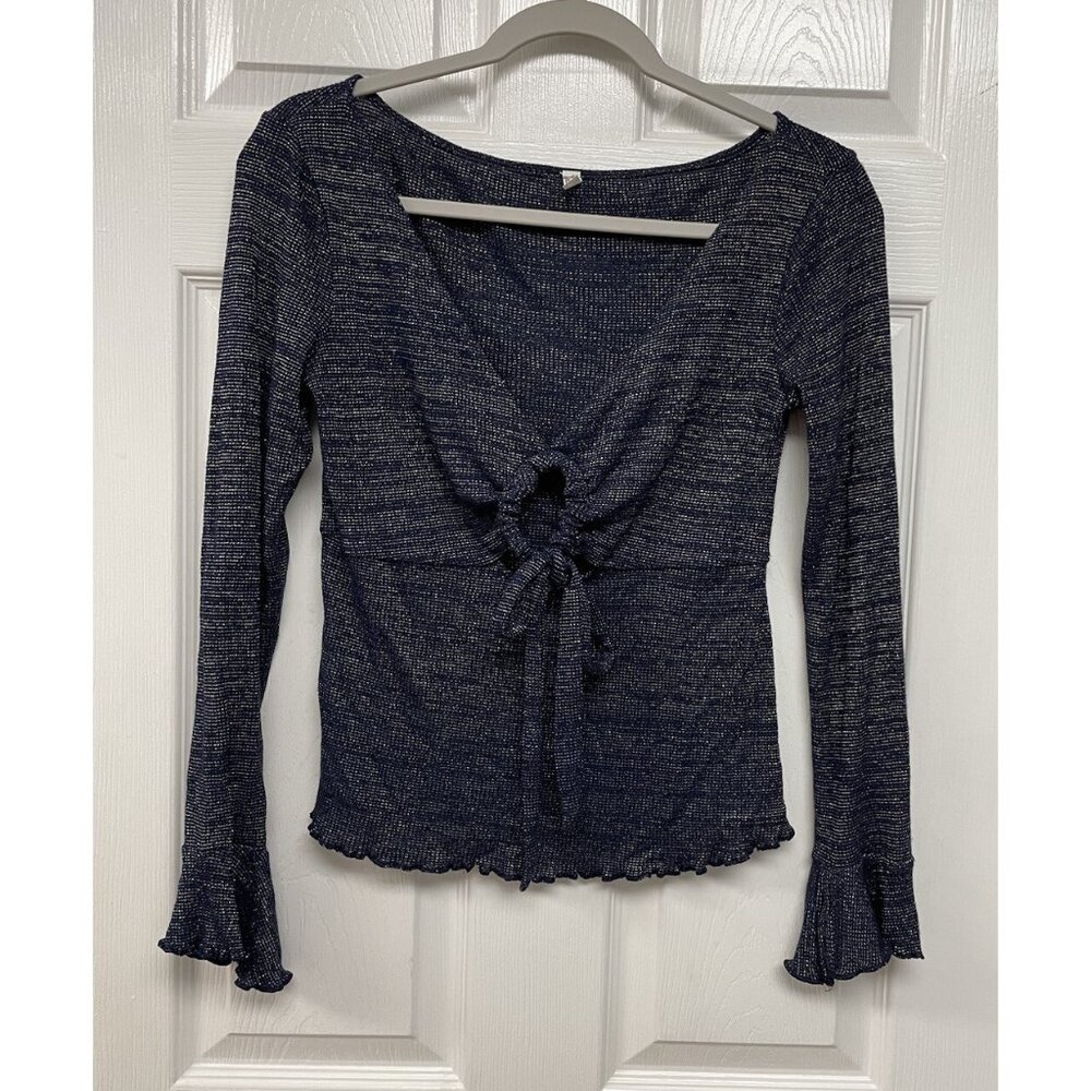 Intimately Free People Womens Top Y2K Hippie Festival Long Sleeve Tie Blue M